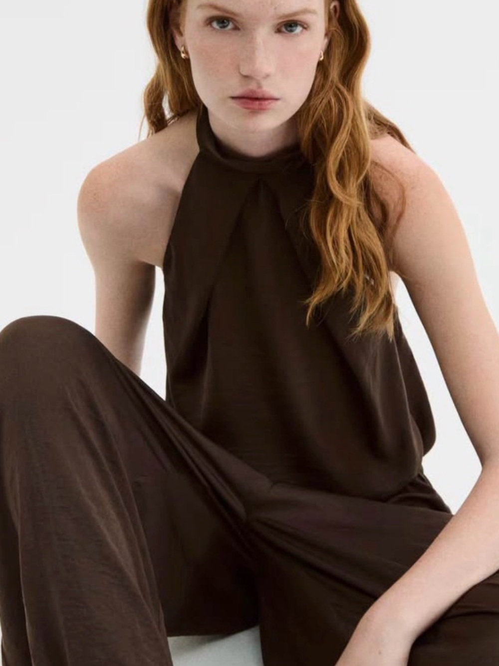 H AND M SATIN HALTER TOP IN BROWN SIZE SMALL